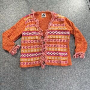 Storybook Knits Cardigan‎ Sweater Women's 2XL Southwestern Fringe Orange Pink